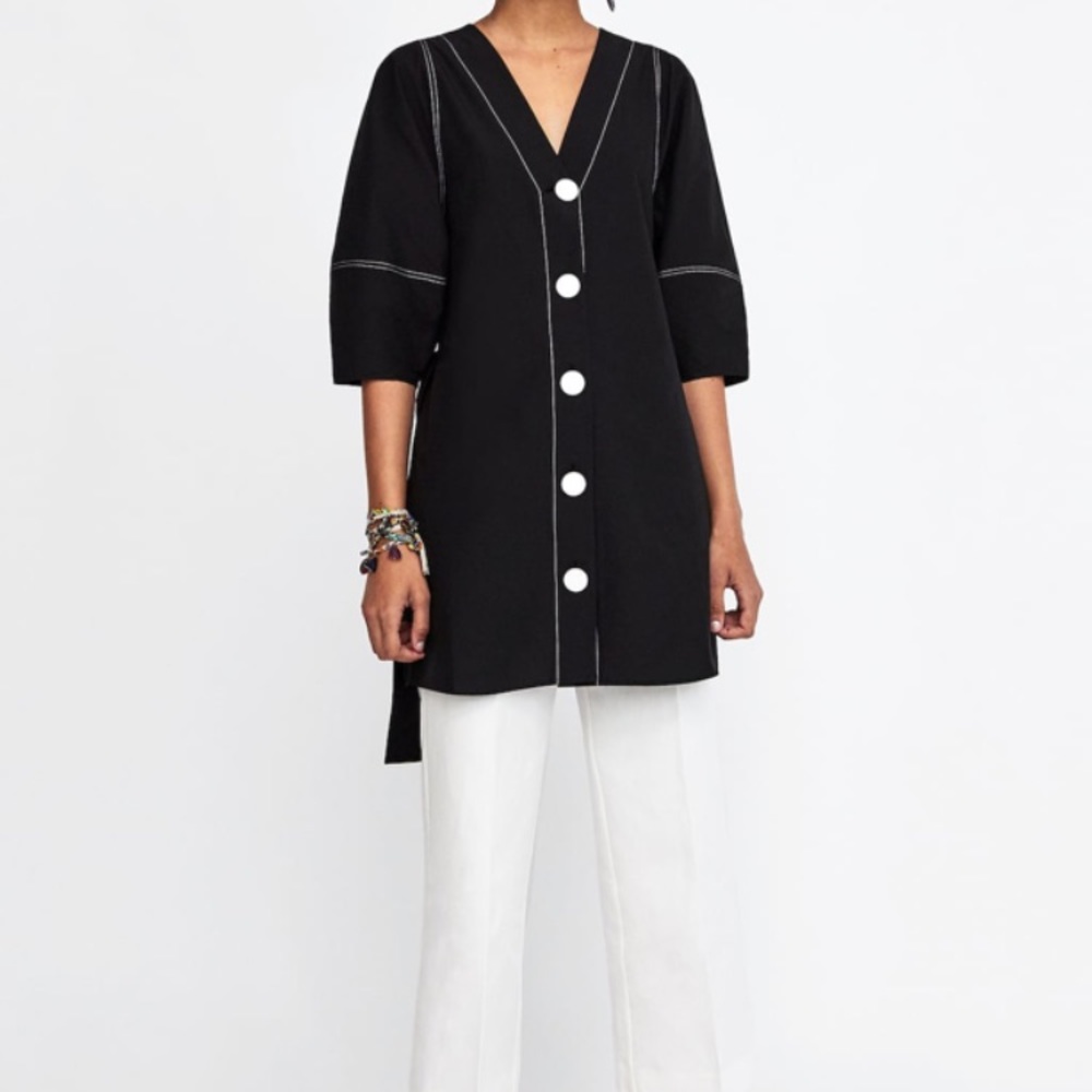 Zara black dress, buttoned size large. Never worn
